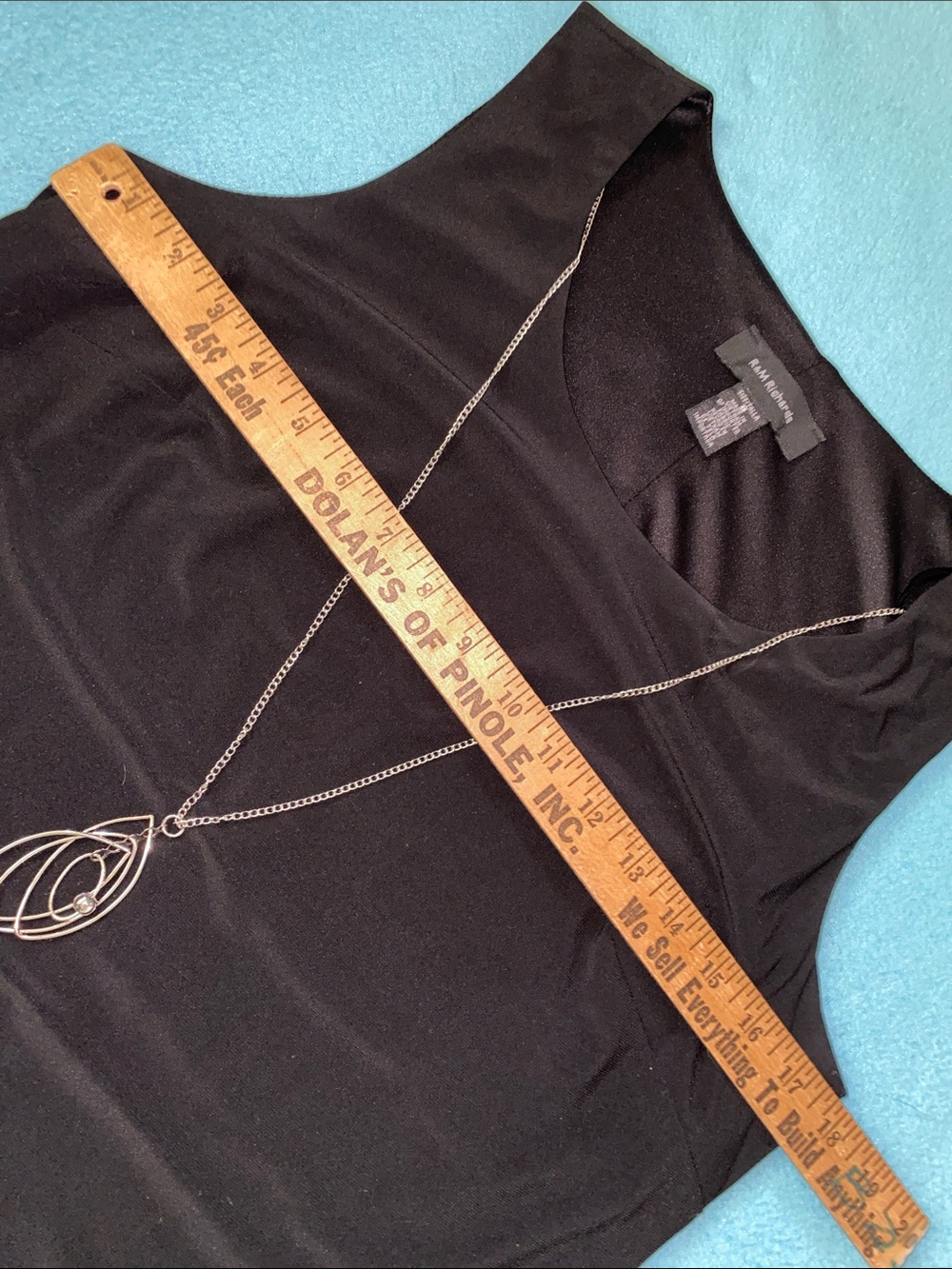 R&M RICHARDS sequined duster black tank dress attached necklace 2 piece size 8 - Picture 12 of 16